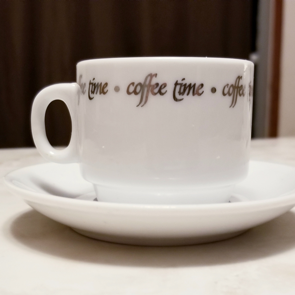 :"Coffee time" Coffee cup and saucer
